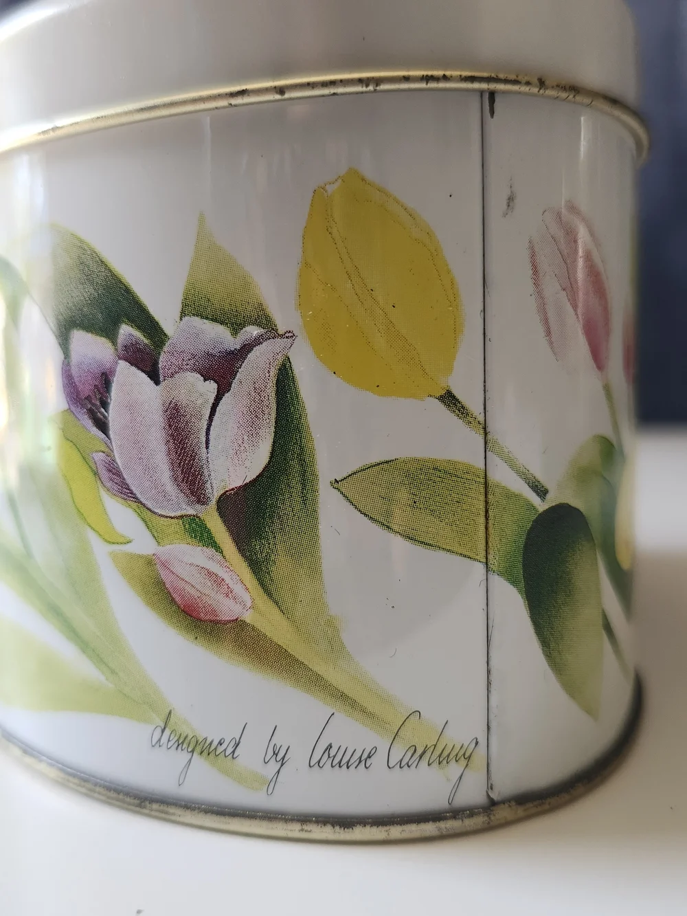 Vintage Louise Carling Floral Tulip Oval Tin Container - Made in England